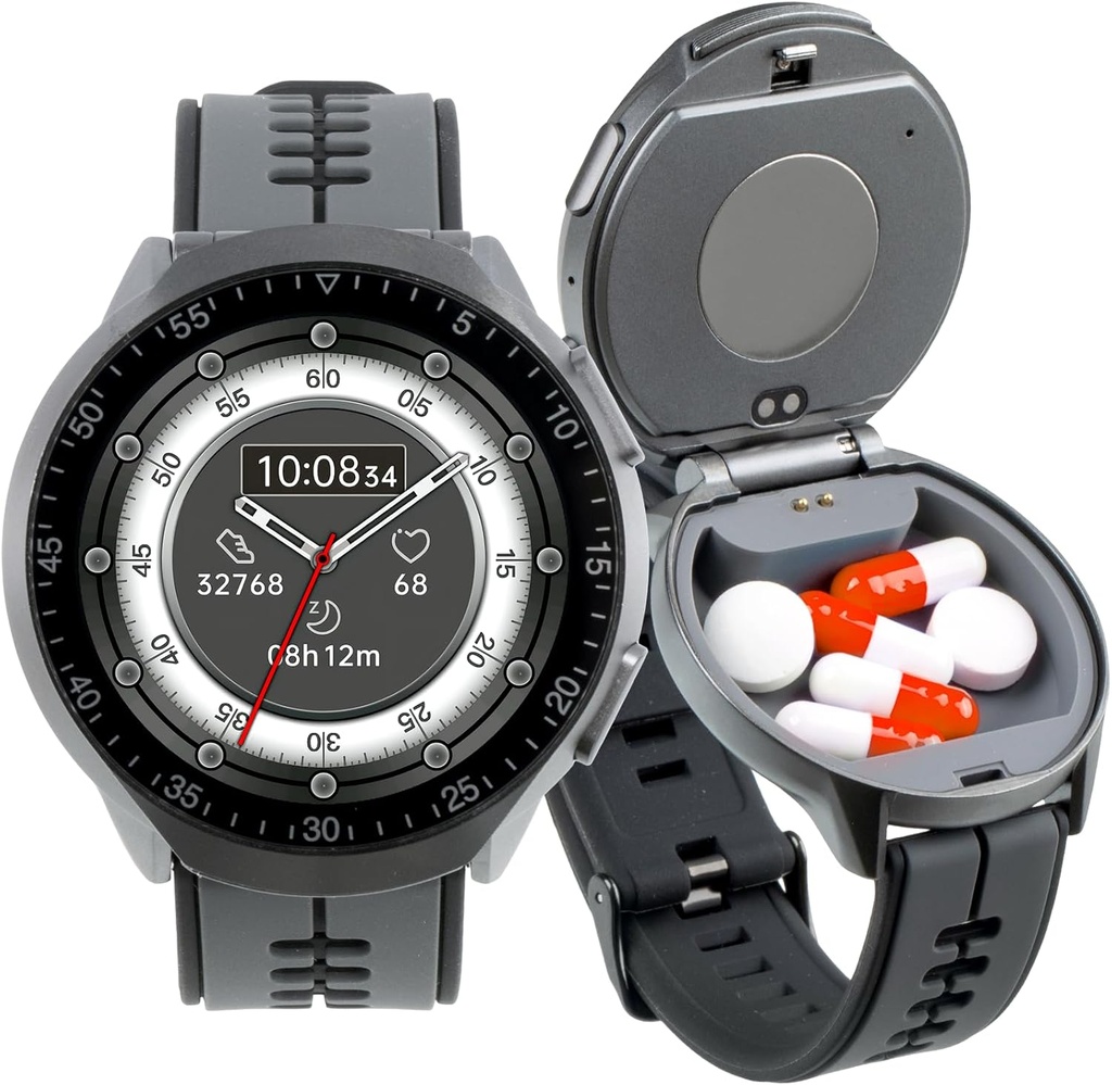 Smart Watch Pill Box, Fitness Smartwatch con Bluetooth Call for Men, Water Resistant Pill Organizer for Emergency, Pill Case for Emergency, Small Pill Container for Vitamin, Fish Oil