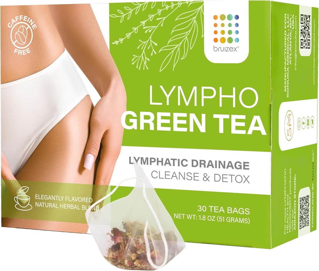 Bruizex Lymphatic Green Tea, Limphatic Drainage Cleanse & Detox, Natural Herbal Blend for Lymphatic System Health, Post Surgery Recovery Liposuction, BBL, Tummy Tuck, Lipedema & Lymphedema, 30-Pack
