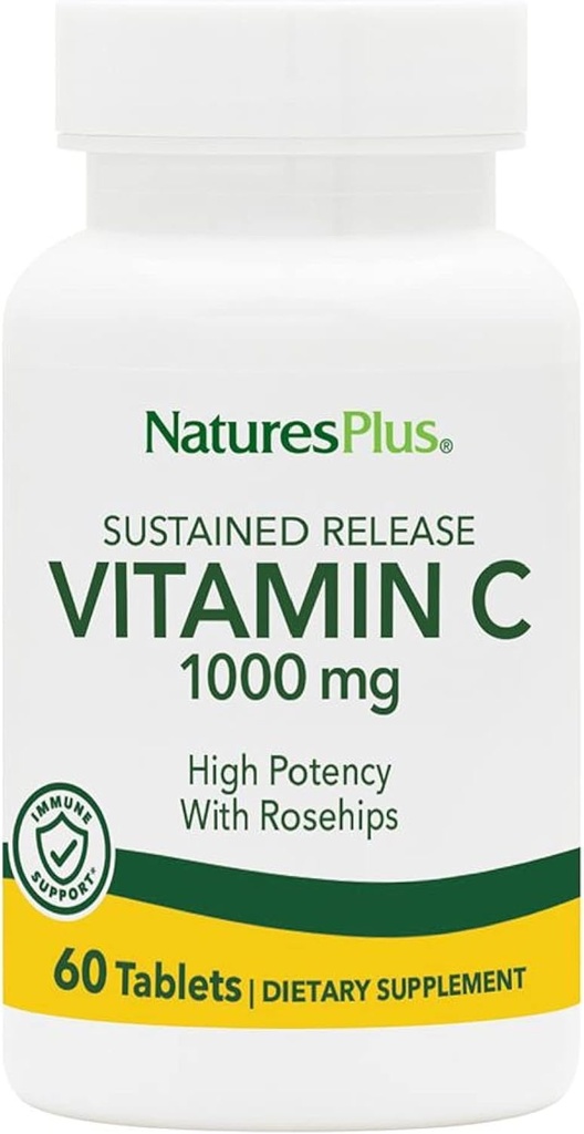 NaturesPlus Sustained Release 1000 mg Vitamina C - 60 Tablets - With Rose Hips - Vegetarian, Gluten Free - 60 Servings
