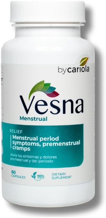 VESNA Menstrual Support Suplemento cápsulas - Menstrual Cycle Support - Mood Support - Cramps & Bloating Relief - Comfort During Menstrual Period - Black Cohosh - Devil's Claw - Turmeric - 60 caps