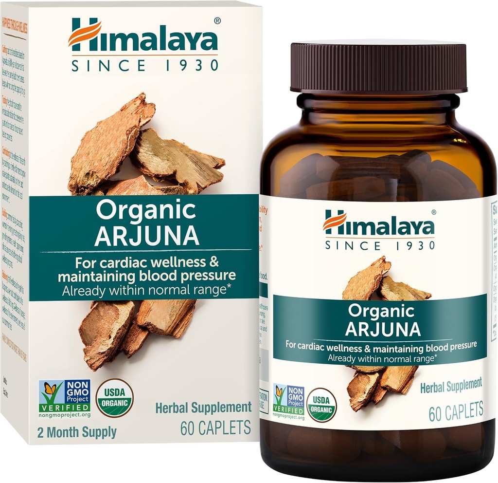 Himalaya Organic Arjuna, 60 Day Supply - Herbal Supplement Supporting Heart Health and Normal Blood Pressure - USDA Organic, Vegan, Non-GMO, Gluten Free, 700 mg, 60 cápsulas