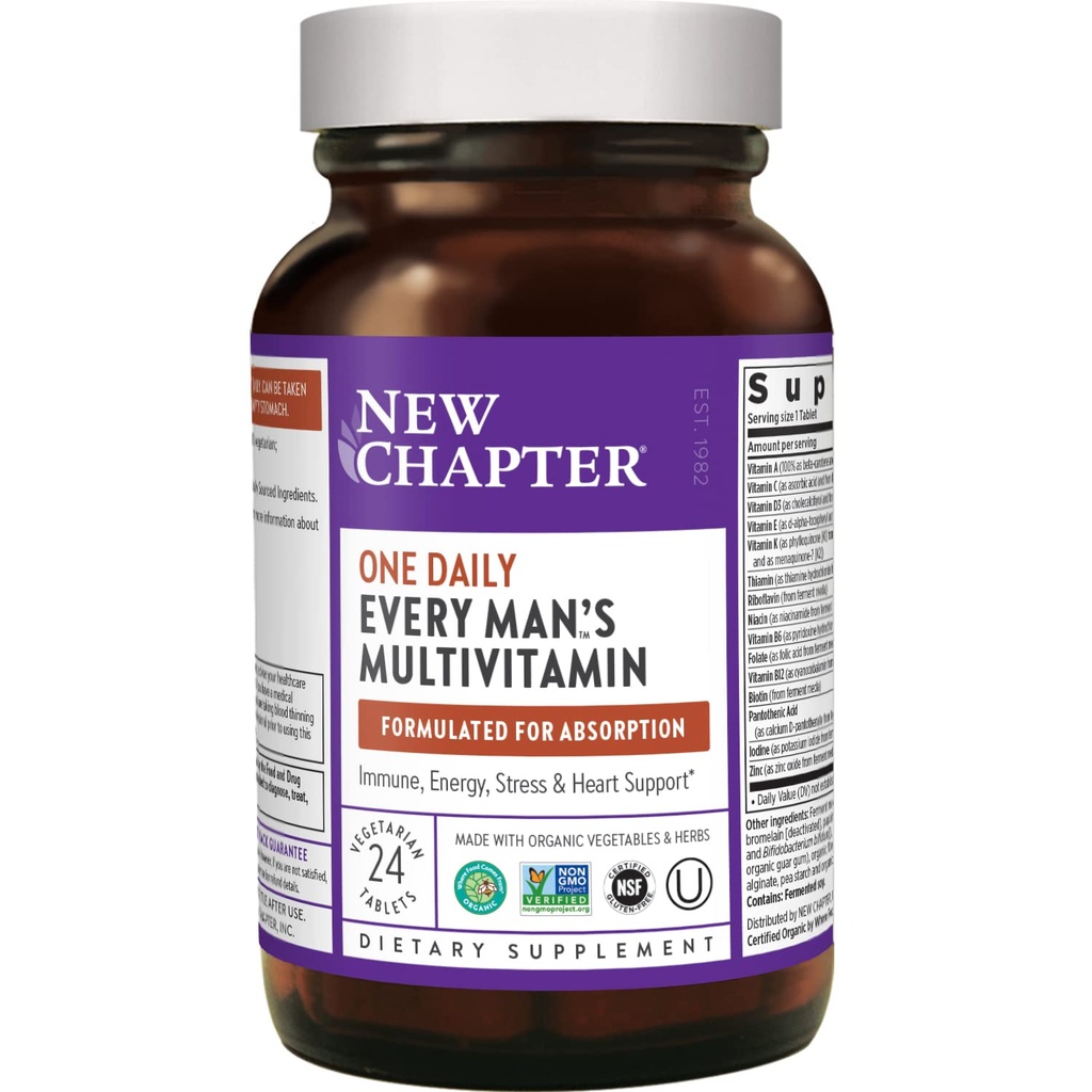 Nuevo capítulo Multivitamínico masculino + Immune, Energy &amp; Stress Support – Cada uno diario con probióticos fermentados &amp; alimentos completos + vitamina D3 + vitamina B6 &amp; B12 + ingredientes orgánicos no orgánicos - 24 ct