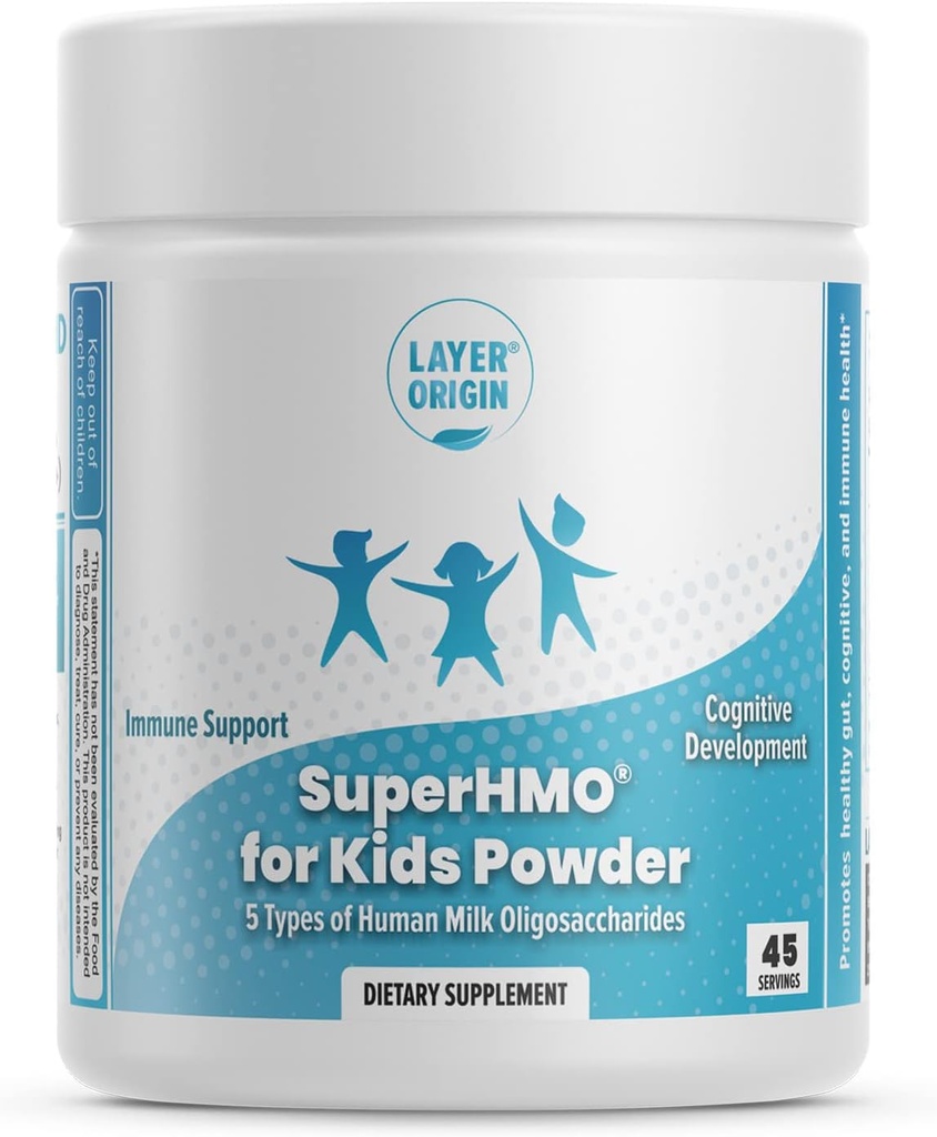 Mezcla Prebiótica SuperHMO para niños - 5 HMOs para Gut, Digestión y Salud Cognitiva, Polvo, 45 Servimientos