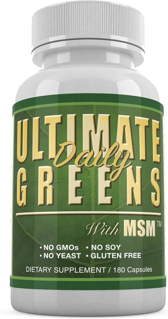 Salud diaria, Últimos Verdes con MSM 1925mg Ingredientes naturales vegetativos Superalimentos Vegetal Nutricional Alkalizing Immune Energy Support Suplemento 180 Capsules (1 Mes de Suministro)