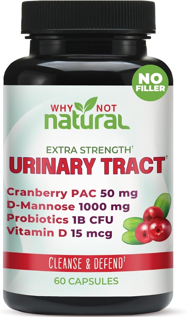 Por qué no Natural 5 en-1 UTI Pills con D Mannose, Extracto PAC de Arándano, Probióticos y Vitamina D - Fórmula de Salud orina para Mujeres y Hombres