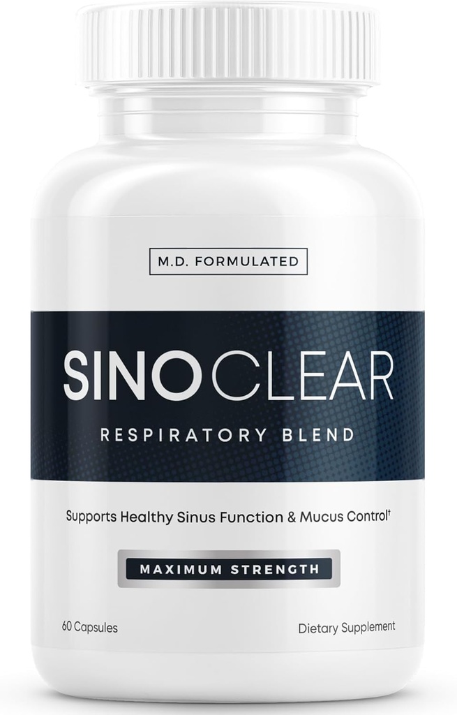 SinoClear Lung Detox " Sinus Pressure Relief Supplement (60 Caps): Clean and Natural Nasal Decongestant, Sinus Relief, " Lung Cleanse Blend - NAC, Andrographis, " Thyme Leaf - GMO-Free " Made in USA