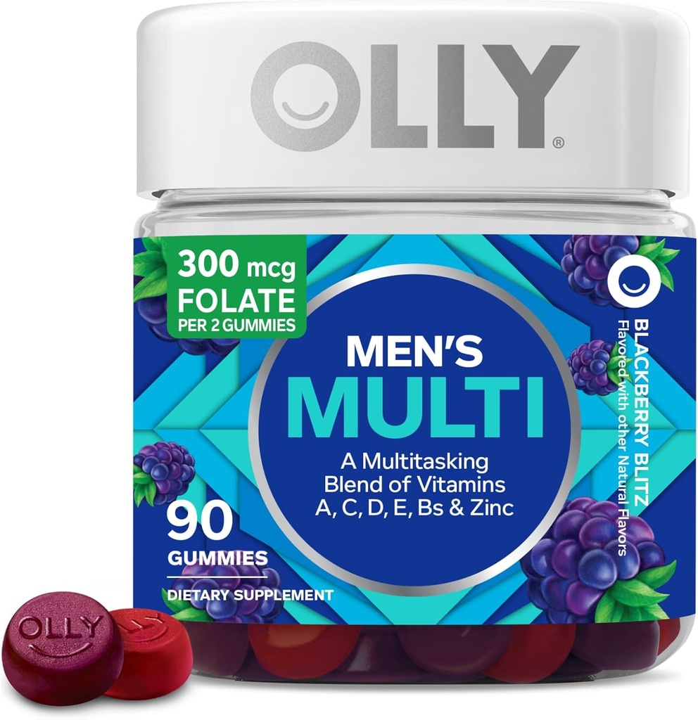 OLLY Maniquí multivitamina, vitaminas A, C, D, E, B, Zinc, sabor a mora, fuente de 45 días - 90 cuenta
