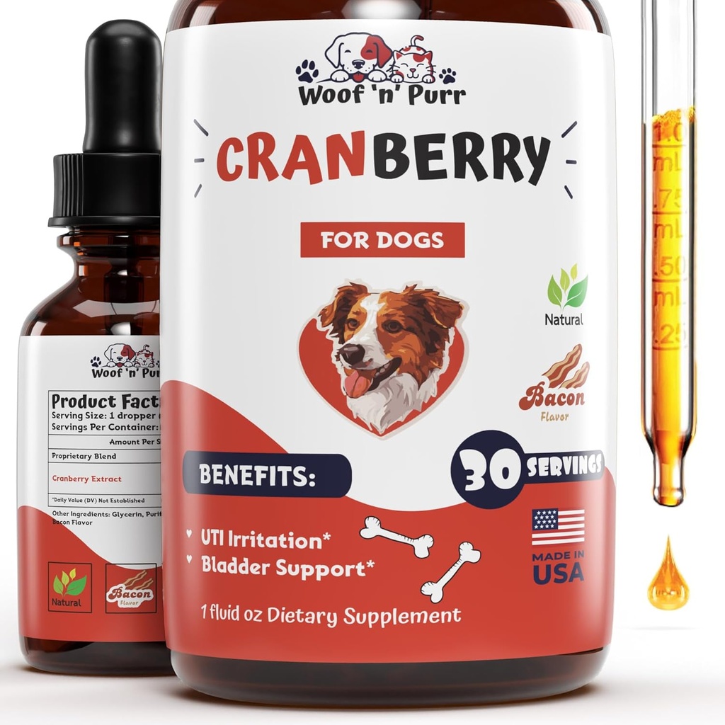 Suplemento de arándano para perros - Tratamiento para perros UTI - Suplemento de arándano para perros - Arándano para perros - Arándano para perros Tratamiento para perros - UTI Perros - 1 fl oz - Bacon Flavor