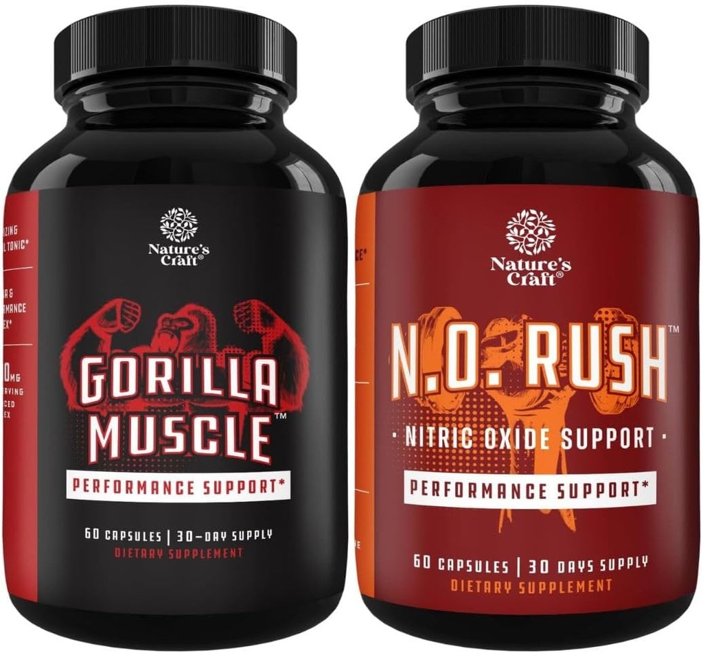 Bundle of Extra Strength Testosterone Booster with Horny Goat Weed Maca Root Tongkat Ali " Saw Palmetto Extract " Nitric Oxide Pills for Hombre with L-Arginine L-Citrulline Amino Acids for Muscle Growth