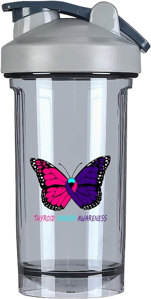 Tiroid Cancer Awareness 18 Ounce Shaker Bottle Drink Mixer Leak-proof Pre Workout Protein Shakes Meal Replacement Shakes Bottles 500ML/18 Oz Gray Pulido-1