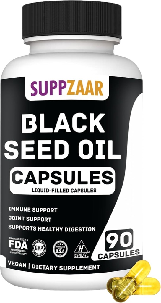 Aceite de semillas negras vegano 1000mg. Aceite de semilla de comino negro predestinado frío para inmune, estructura, piel " ingesta no transgénico, gluten " Gelatin libre - 45 piezas, 90 cápsulas llenas líquidas