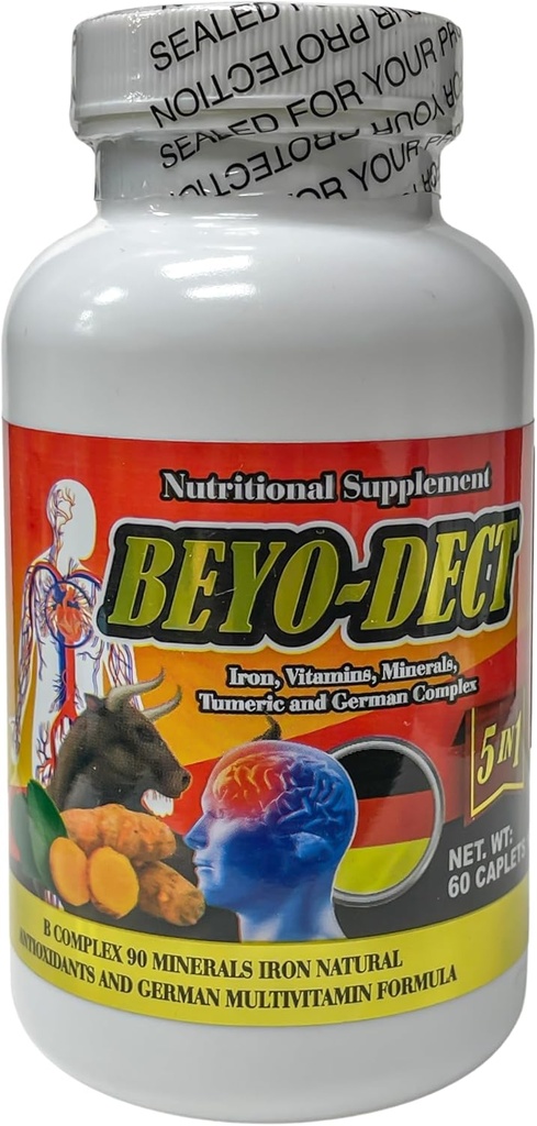 Multi Vitaminas(B1, B2, B3, B6, B12) Elementos Mirco(,Zinc, Selenium), Turmérico y Complejo Alemán 60 Caplets