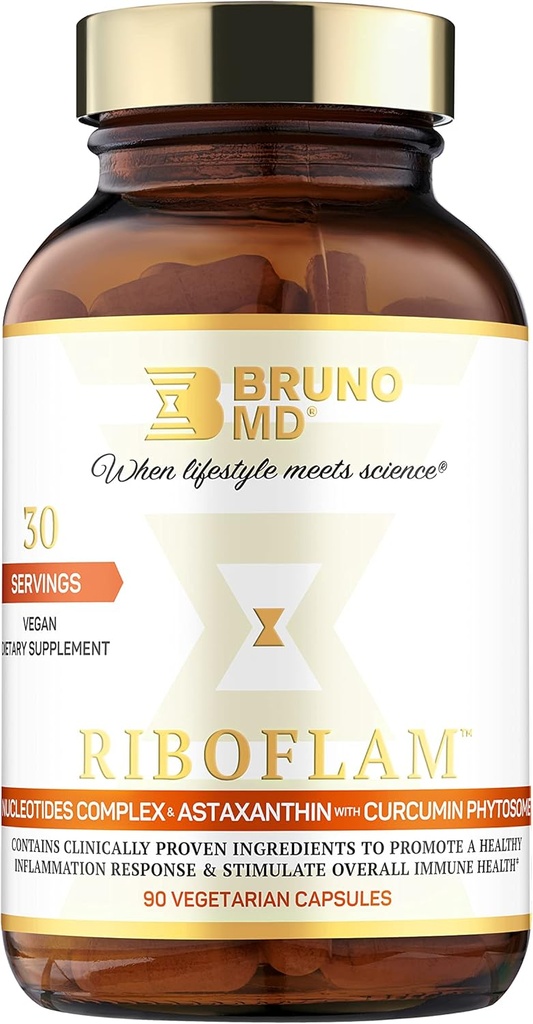 Riboflam, Ingredientes de sistema de inmunodeficiencia clínica, Respuesta Inflamatoria saludable, Fitooma de la Curcumina, Nucleotides, 100% Vegan