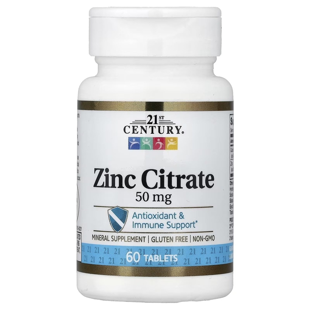 21st Century HealthCare Zinc Citrate Tablets 50mg, 60 Cuenta