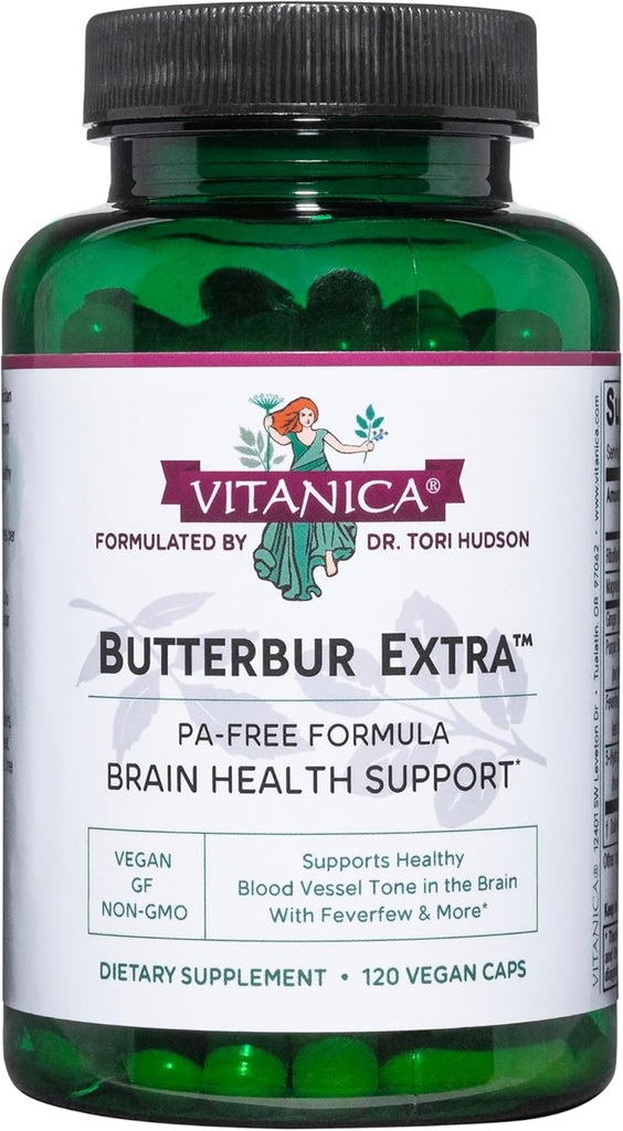 Vitanica, Butterbur Extra, Brain Chemistry y Vessel Support, Vegan, 120 Capsules