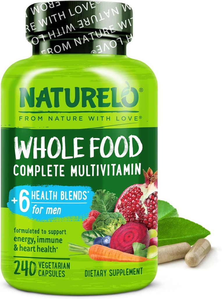NATURELO Mens Multivitamins - Multivitamínico integral para hombres con vitaminas, minerales - 240 cápsulas vegetarianas para energía, cerebro, corazón, salud ocular*