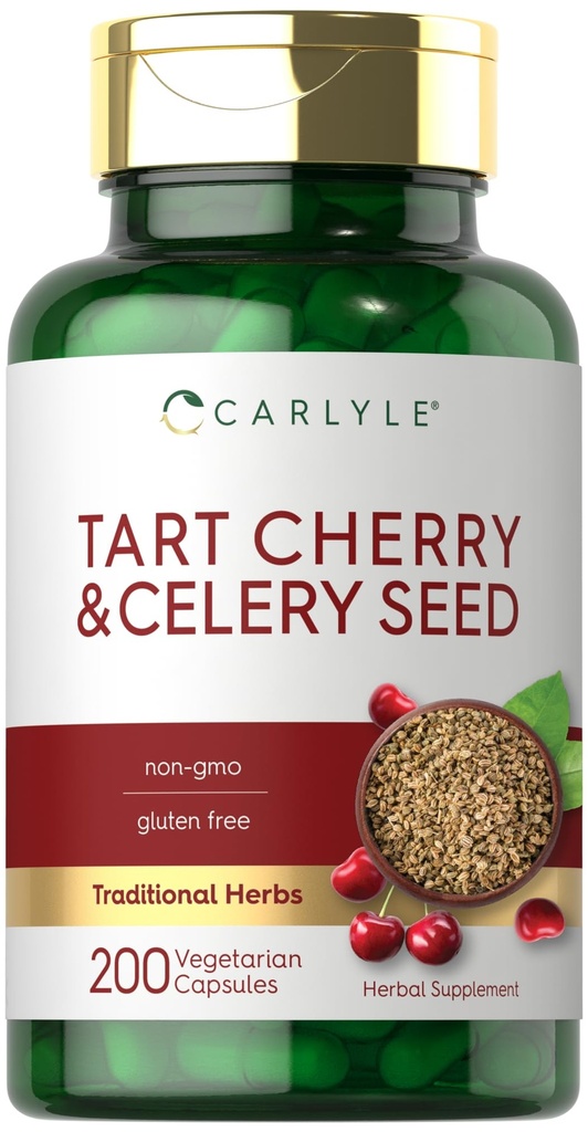 Carlyle Tart Cherry y Celery Seed Suplemento ← 200 Capsules ← Vegetariano, No GMO, y Gluten Free