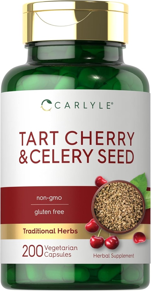 Carlyle Tart Cherry y Celery Seed Suplemento ← 200 Capsules ← Vegetariano, No GMO, y Gluten Free