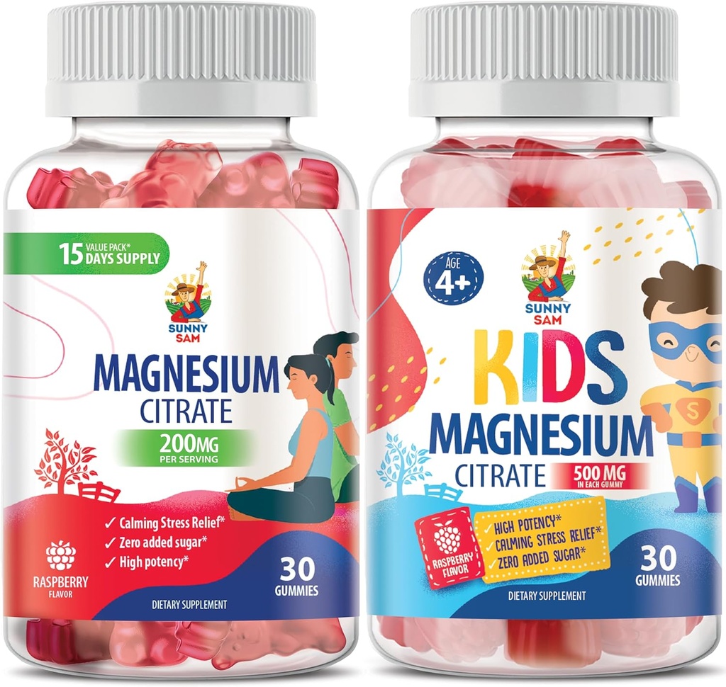 Magnesio Gummies para niños 500 mg y Magnesio Gummies para adultos - 100 mg. Cervezas de Magnesio Calma - Citrato de Magnesio Suplemento Chewable para Mood &amp; Muscle Support