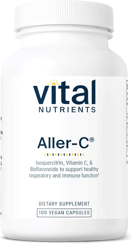 Vital Nutrients Aller-C ← Respiratorio Vegan y Sinus Función Soporte* permanente Isoquercitrin, Bromelain, Bioflavonoids, " Vitamina C TEN Gluten, Dairy, Soy Free Suplemento TEN 100 Capsules