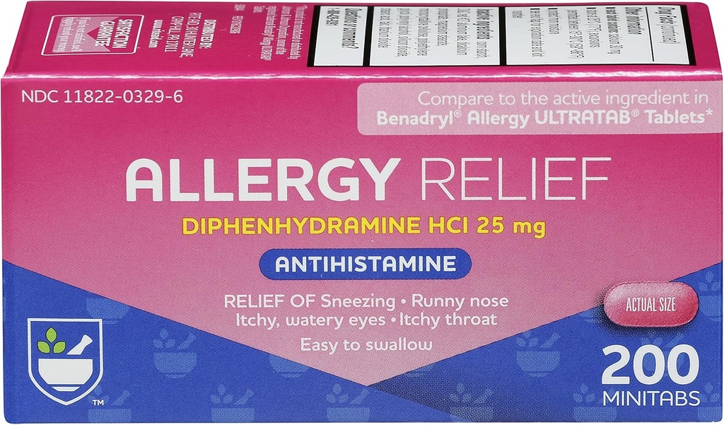 Rite Aid Antihistamine Alivio de la Alergia con Diphenhydramine ← Alergía Medicina tóxica Fácil-A-Swallow Small Tablet Size Alivio de la Alergia ← Medicamento de Alergia Frío Común y Respiratorio (200 Conde)