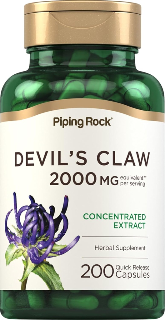 Piping Rock Devils Claw 2000mg ← 200 Capsules ← Herbal Suplemento Silencio Concentrado Extracto No GMO, Gluten Free