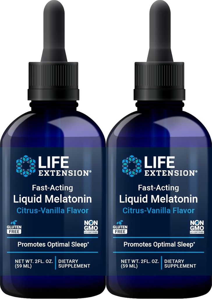 Extensión de la vida Melatonina líquida de acción rápida (Citrus-Vanilla), 2 onzas fluidas (Pack of 2)