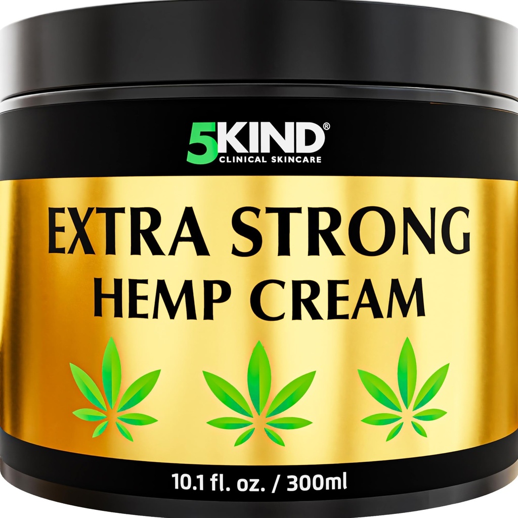 5kind Extra Strong Hemp Cream 10.1 fl oz - Maximum Strength - Natural Topical Cream - Muscle Rub for Lower Back, Joints, Neck, Knees, Shoulders
