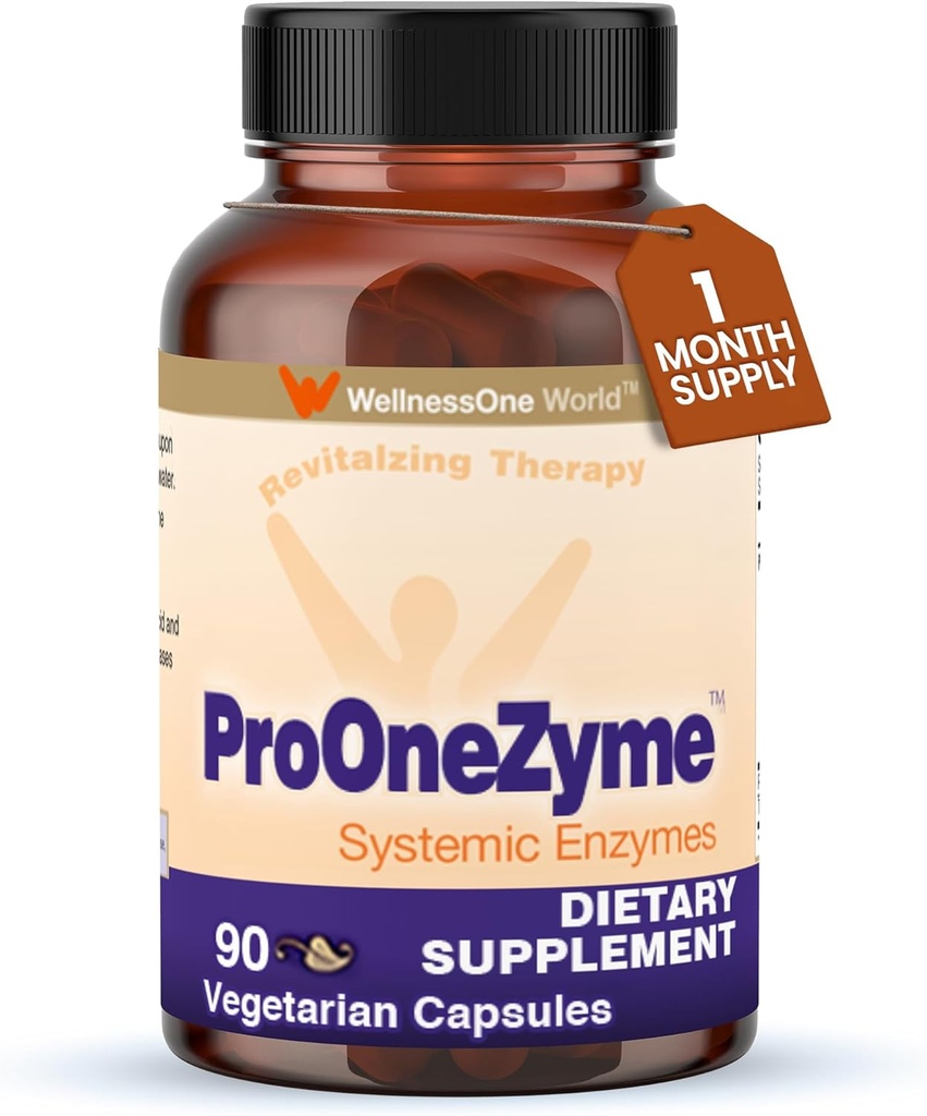 WellnessOne ProOneZyme Digestive Enzymes Supplements - Systemic Proteolytic Enzymes for Digestion, Gut Health, Gas Relief & Bloating - Contains Bromelain, Nattokinase, Protease &amp; More - 90 Capsules
