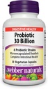 Probióticos Webber Naturals, Alta Potencia, 30 Billones CFU, para Hombres, Mujeres y Adultos, Establo Stable (No Se requiere Refrigeración), 8 Strains Probióticos, 30 cápsulas vegetarianas, para Salud Digestiva