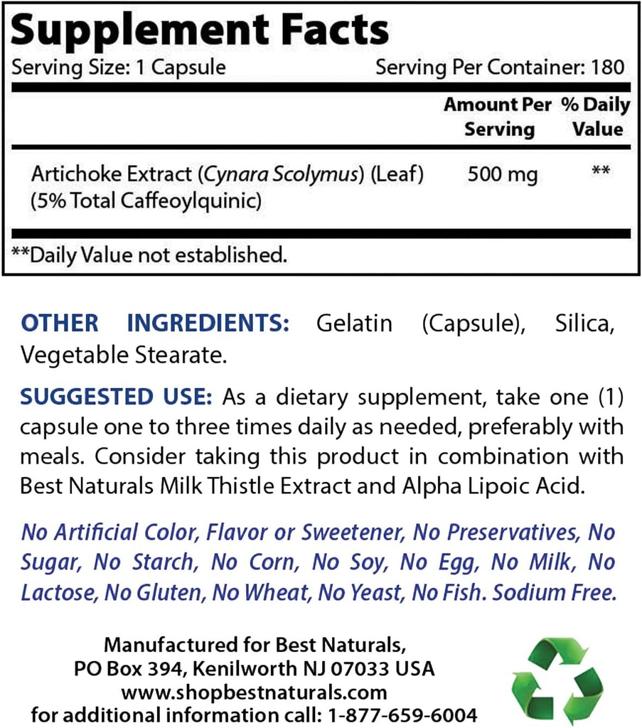 Best Naturals Artichoke Extract 10000 mg & Magnesium Oxide 500 mg