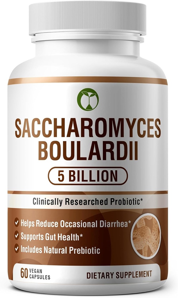 Probiotics for Digestive Health Saccharomyces Boulardii 60 Capsules TEN 5 Billion CFU Aids Occasional Diarrhea & Gut Health TEN Organic Probiotic Supplements with Prebiotic (Saccharomyces Boulardii)