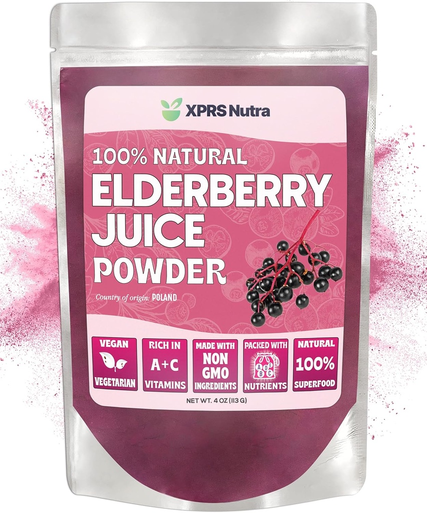 XPRS Nutra Elderberry Juice Powder - Elderberry Powder Organic Fruit Juice Mix - Powdered Elderberries Suplemento Rico en Vitaminas A y C (4 oz)