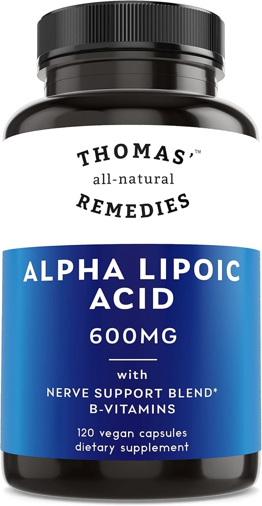 Remedios totalmente naturales de Thomas Ácido Lipoico alfa 600mg, 120 cápsulas con B-Vitamins, Vegan, Sin rellenos