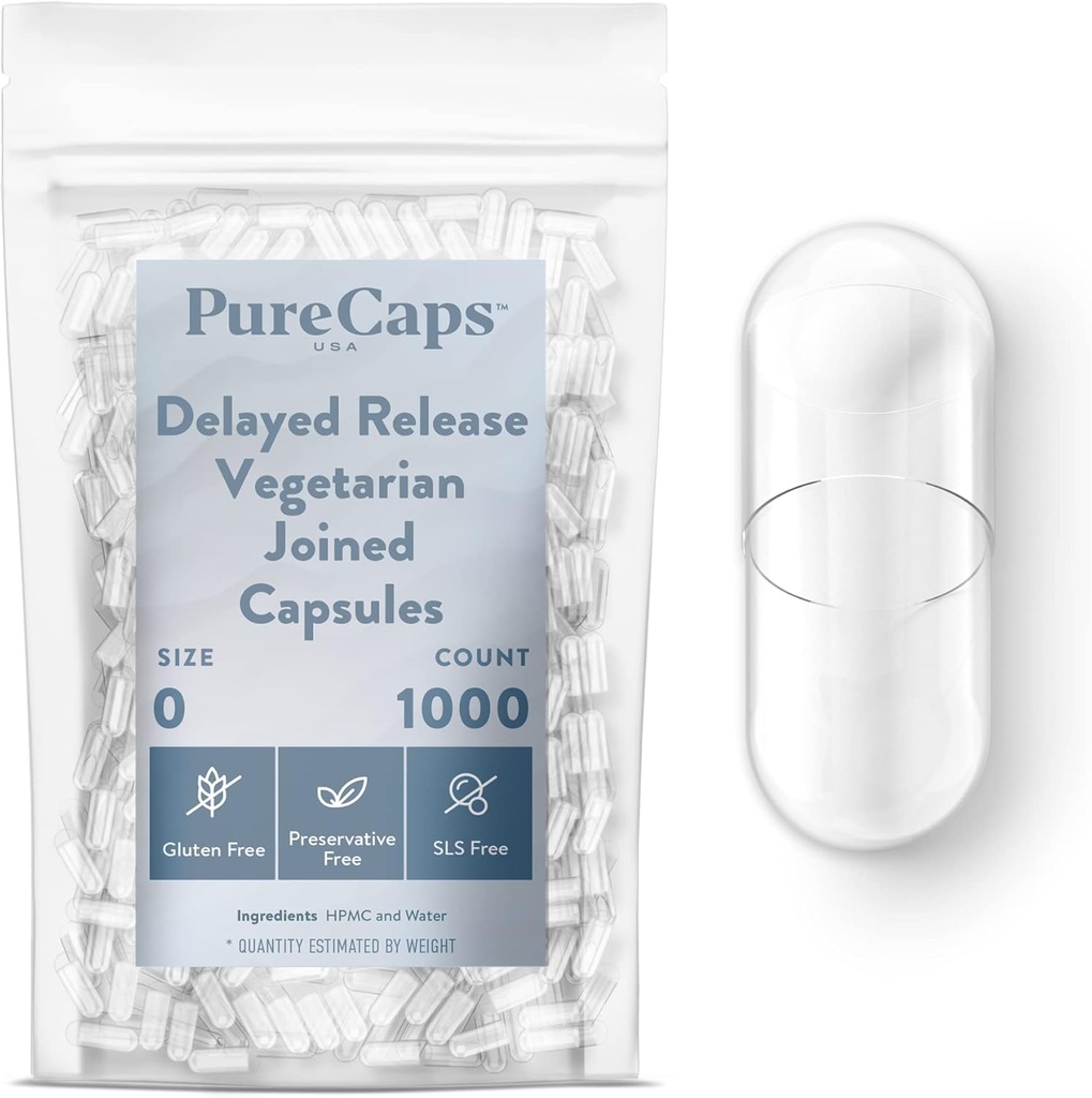 PureCaps USA - Empty Vegetarian Vegan Pill Capsules Talla 0 sometida 1,000 Únete a Pills   Limpiar la vida No GMO Certified durable SLS, Gluten, Preservative Free