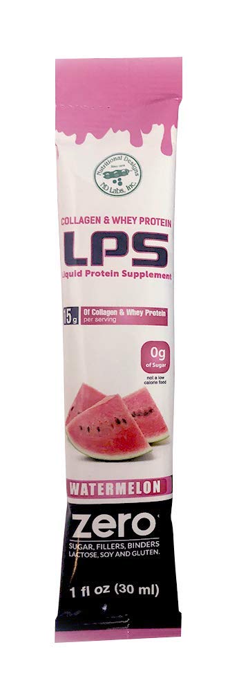 Diseños Nutricionales LPS Liquio Collagen &amp; Whey Protein Suplemento - Bebida no GMO, libre de azúcar - promueve la piel sana y el pelo para hombres &amp; mujeres, sandía, una sola servidumbre (100 paquetes)