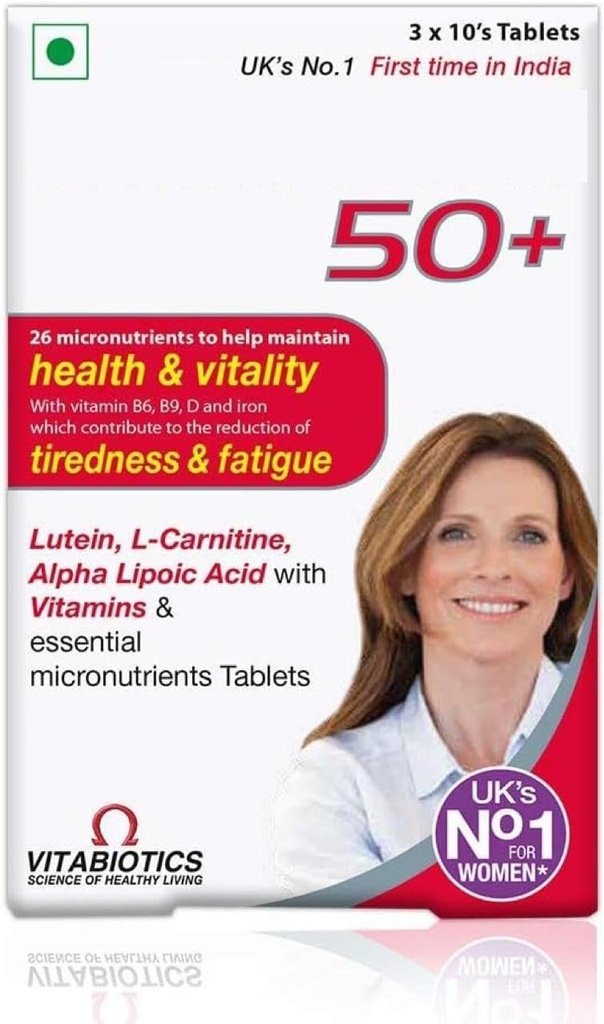Mujer 50+ multivitaminas con Vitaminas, Hierro, Calcio, Aminoácidos, Mantener Energía, Visión & Salud del Corazón, Vegetariano 30 Tabletas