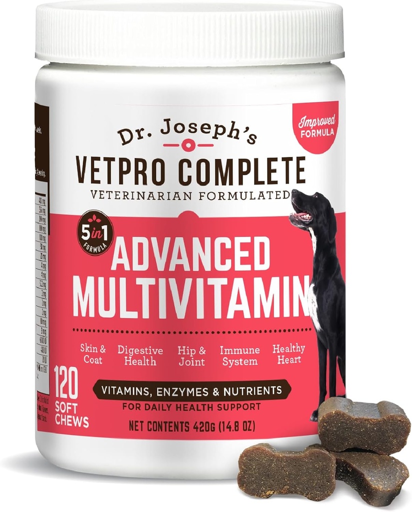 Suplemento completo del perro multivitamínico Dr. Joseph VetPro, 120 Conde (Large Dog 60 Day Supply), 5in1 Chew con vitaminas, enzimas " Nutrientes, Hip " Joint Health, Immune System " Allergy Support