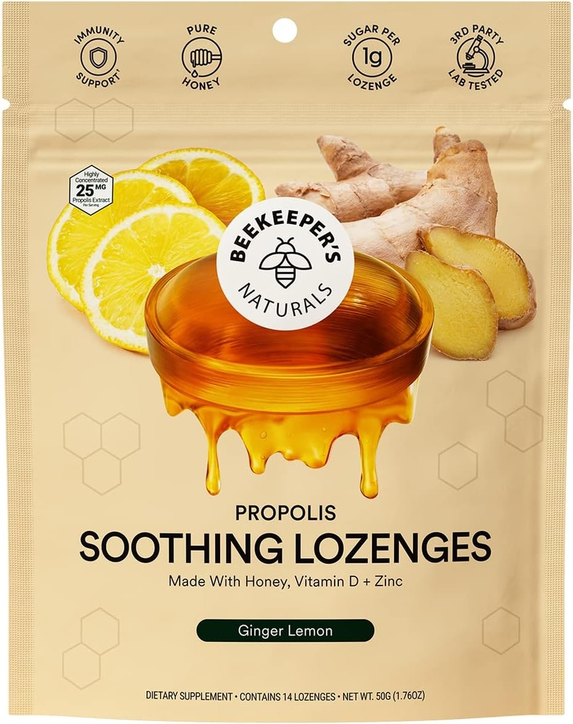 Beekeepers Naturales Ginger Lemon Lozenges, 14 Ct