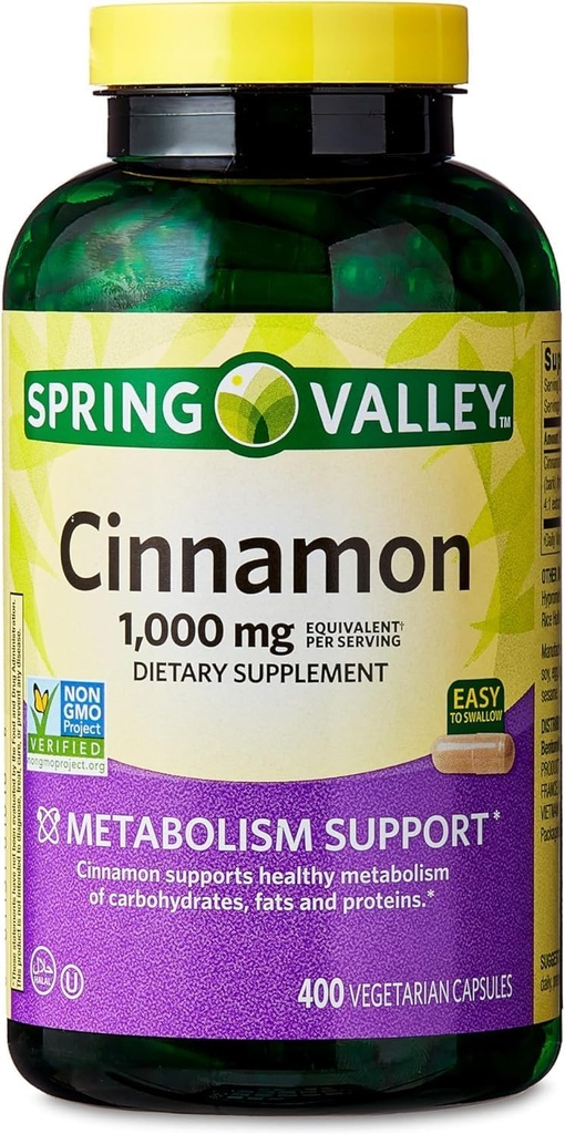 Suplemento dietético de canela de primavera, 1000 mg, 400 conteo