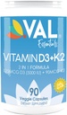 VAL Vitamina D3 + K2 (MK-7) 5000 UI &amp; 90 mcg – Bone & Heart Health Support – High Potency, Non-GMO, Easy to Swallow – 90 cápsulas Vegan – D3 K2 Suplemento Hecho en EE.UU.