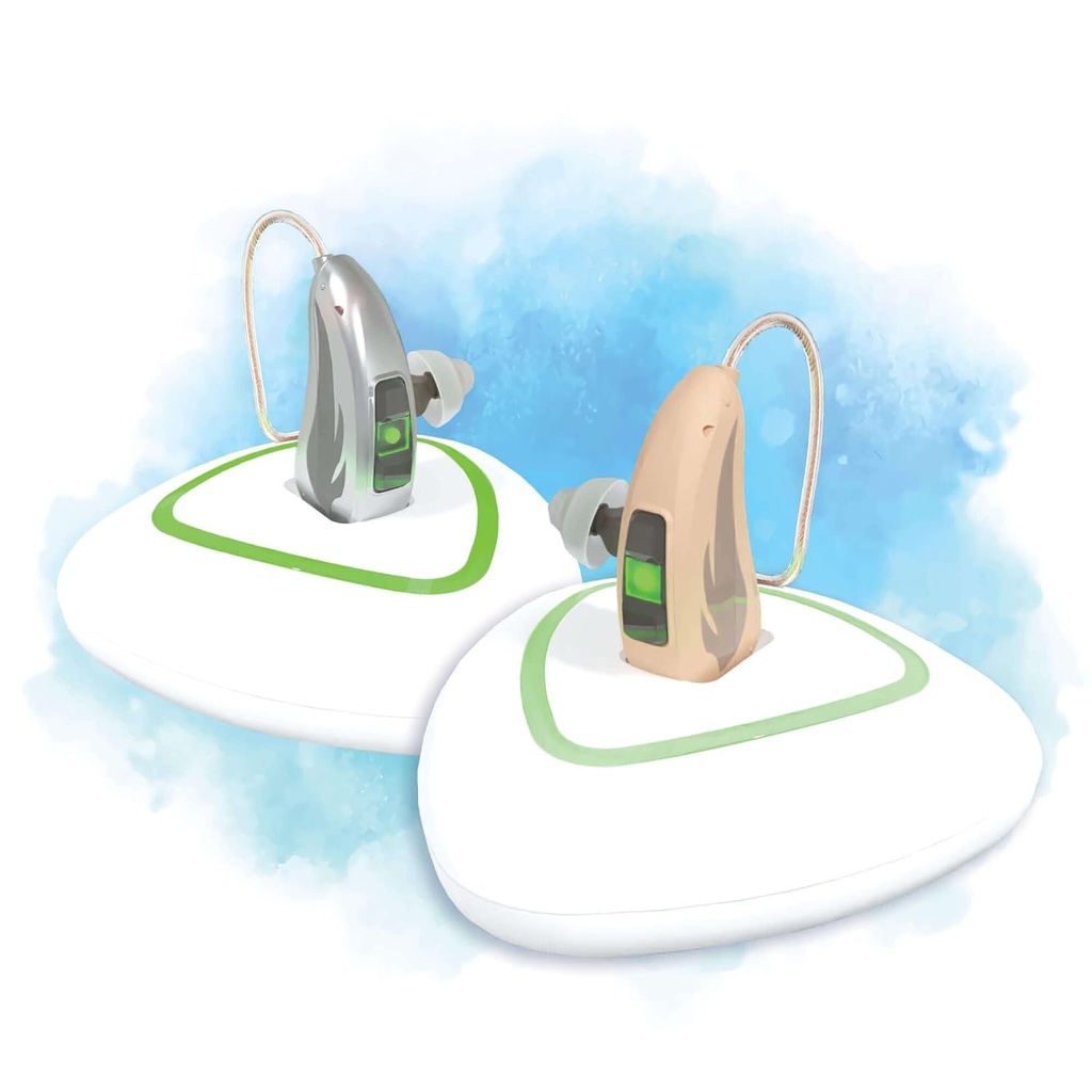 [Crystal Clear] EarCentric Audífonos recargables para personas mayores con cancelación de ruido, receptor invisible en pérdida del oído del canal, amplificador de sonido personal TEN EarCentric-RIE400-Pair [Beige]