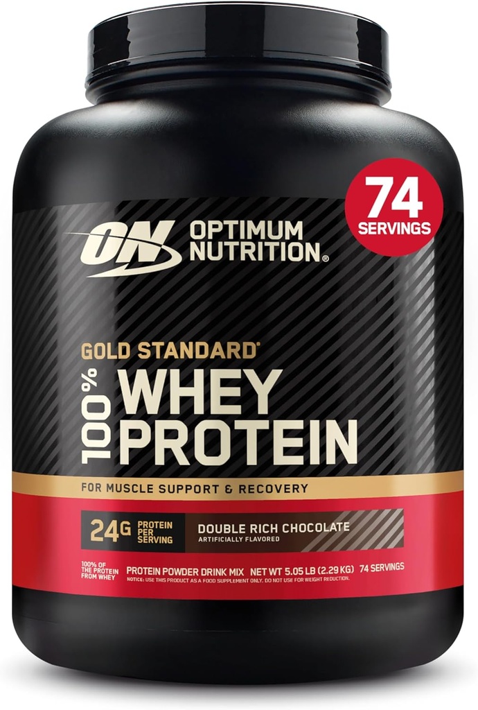 Optimum Nutrition Gold Standard 100% Whey Protein Powder, Double Rich Chocolate, 5 libras (Packaging May Vary)