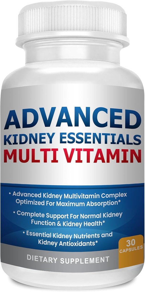 Advanced Kidney Essentials Multivitamin. Suplemento de Apoyo al Riñón para la Salud Completa del Riñón. Suplemento de salud renal con vitaminas renales 30 cápsulas