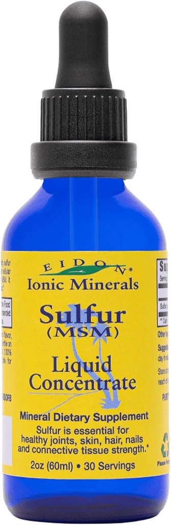 Eidon Minerales Iónicos Concentrado de Sulfuro Líquido - Ionic MSM Sulfur Drops Suplemento, soporta Smooth Skin &amp; Glossy Hair, No Preservatives or Additives - 2 Oz Bottle