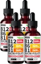 (4 Pack) Vitamina B12 y B6 Liquid Drops, B12 Sublingual Vitamina B Complejo - B 12 Vitamina 5000mcg - B12 Metilcobalamina for Energy, Brain, and Heart Support with 27,200 mcg, Strawberry, 80 Servings