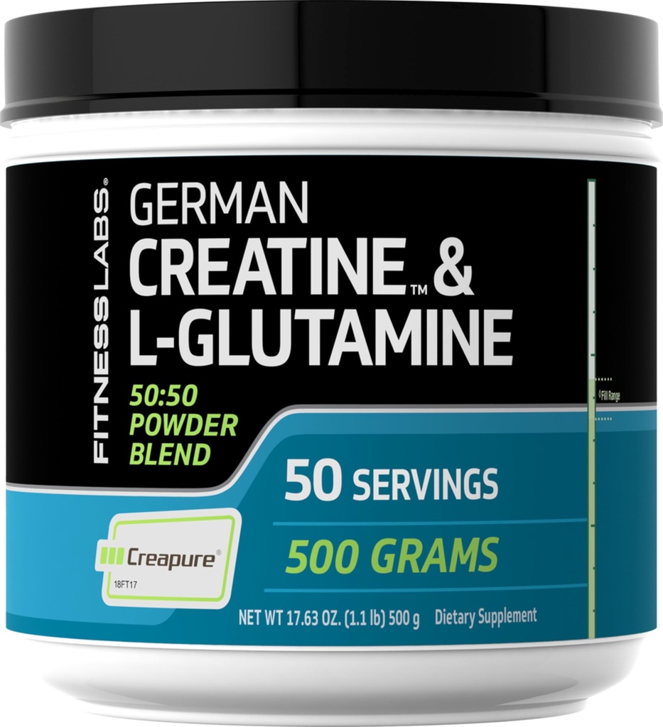 Fitness Labs German Creatine and L-Glutamine | 1.1 lbs | Monohydrate and Creapure Powder | Vegan Fitness Supplement