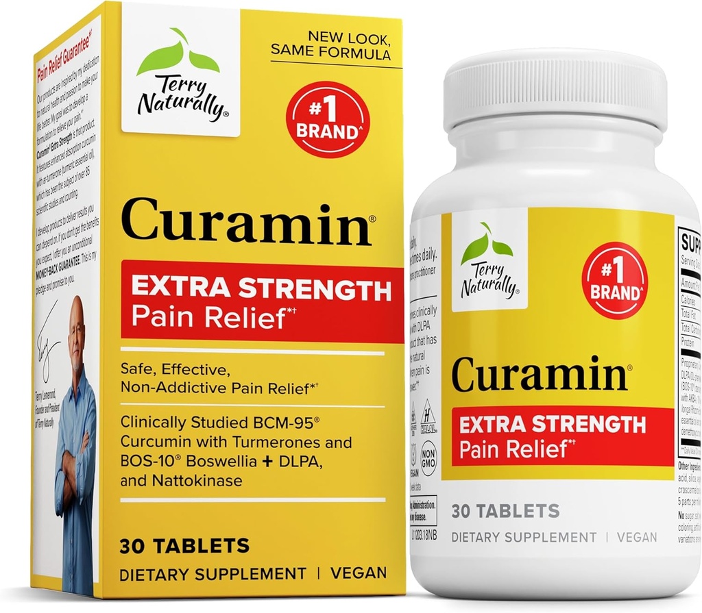 Terry Naturalmente Curamin Extra Strength - Curcumin &amp; Boswellia Suplemento para la Circulación Saludable Apoyo - Suplemento Turmérico para las articulaciones de apoyo, salud muscular " Producción endorfina - 30 Tabletas