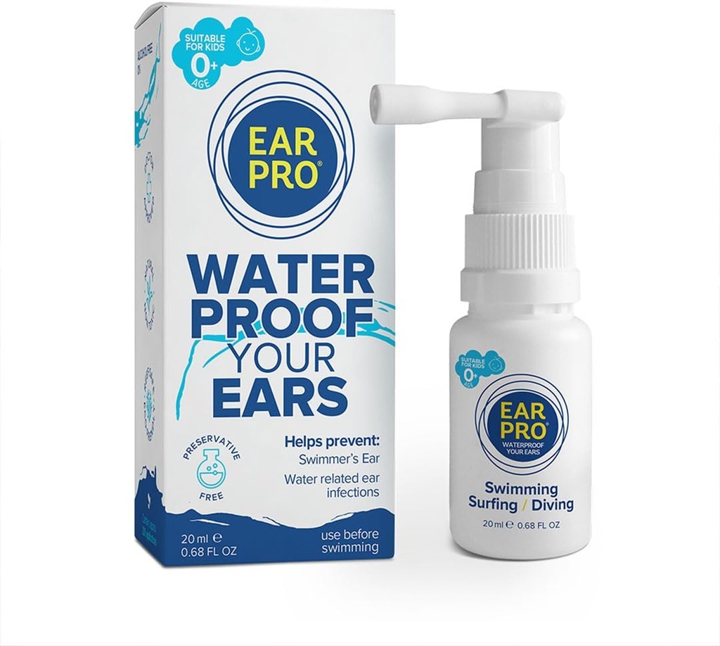 EarPro Natural Swimmer Ear Spray for Kids &amp; Adults (20ml) – Bloque Water Antes de nadar, surfear o morir - Reemplazar los enchufes de los oídos – Safe &amp; Easy Protection against Trapped Water – 1 Pack, Hasta 200 Sprays
