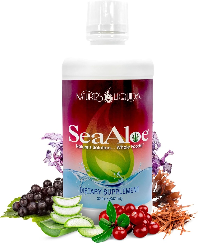 Líquidos de la naturaleza - SeaAloe Liquid Whole Food, (32 Oz) Liquid Multivitamin and Mineral Supplement, With Aloe Vera, Sea Vegetables, Pau D’ Arco, For Digestion, Immune Support & Thyroid Function - 1 Bottle